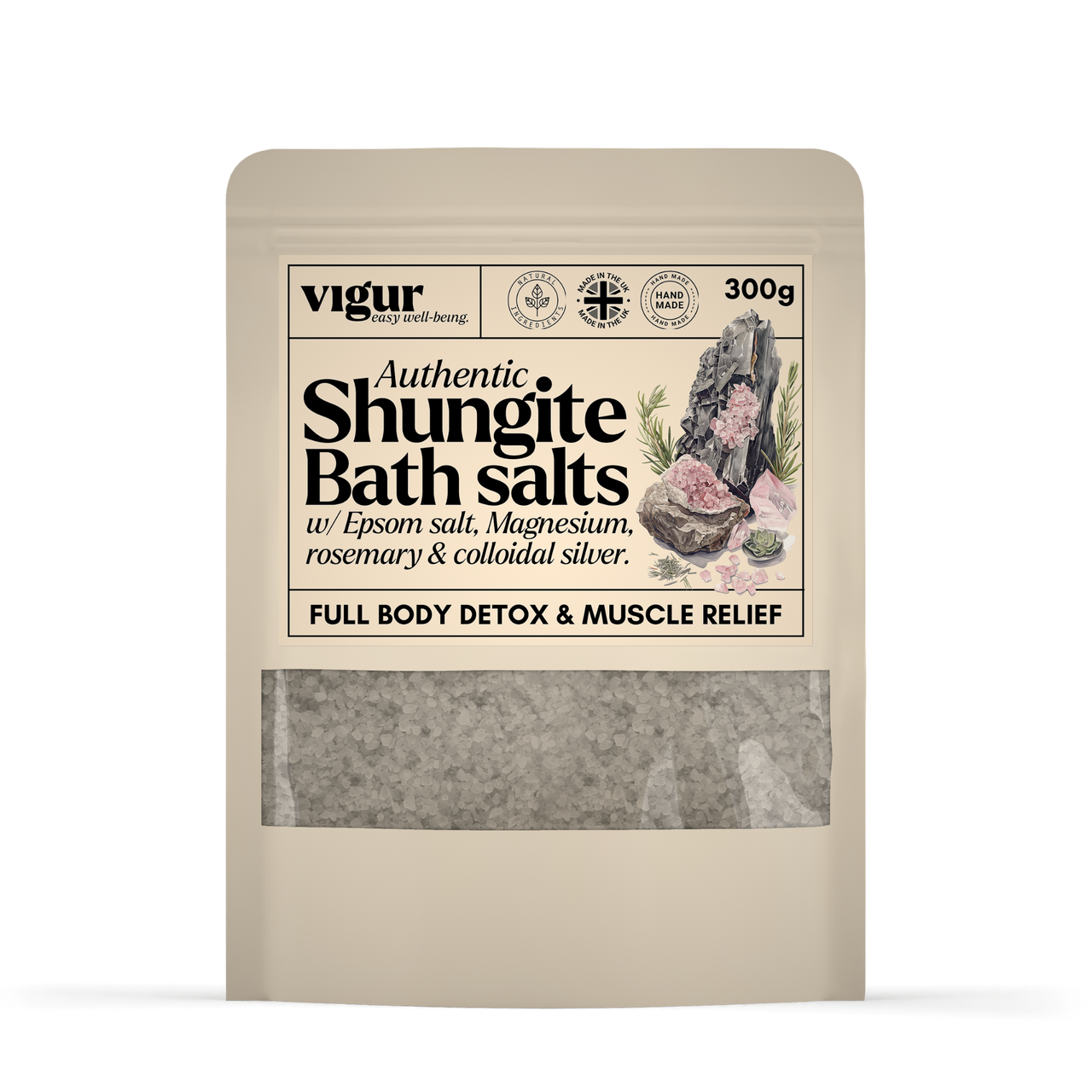 Badesalt med Shungit, Epsom Salt, Kolloidalt Sølv, Magnesium ++