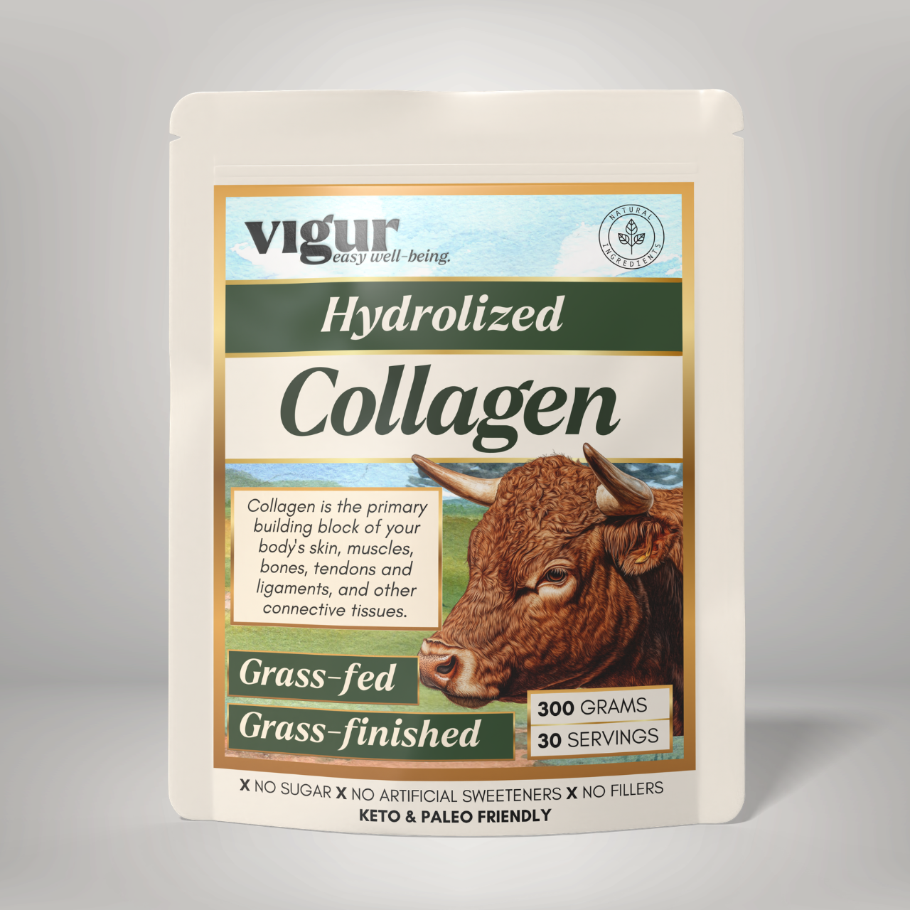 Kollagen protein av gressforet storfe