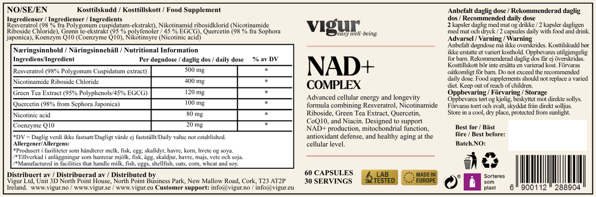 NAD+ Kompleks - 60 kapsler